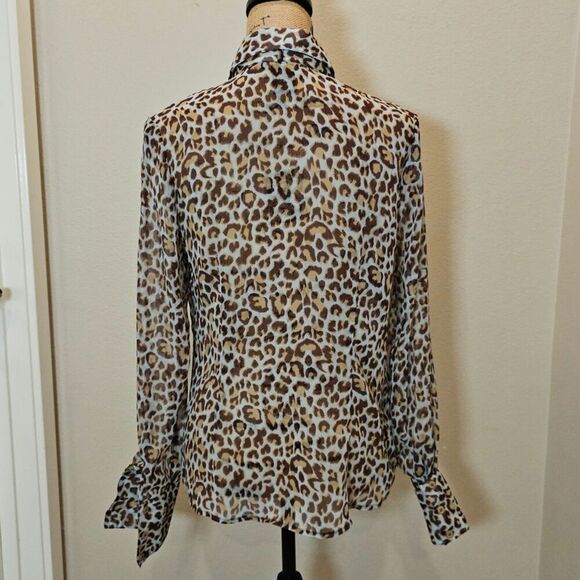 BCBG Women's Animal Print Long Sleeve Chiffon Button Down Blouse Size M - Picture 5 of 10